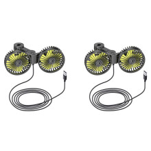2X USB-Auto-Kühlventilatoren für Den Rücksitz, Doppelkopf-Autoventilator für Kinder, 3 Geschwindigkeiten, 360 Drehbare
