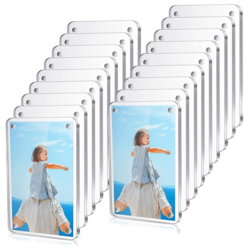 18 Pcs Acrylic Fridge Magnetic Frame ,  Double Sided Refrigerator Magnet Picture Frame Clear Frameless Display Frame