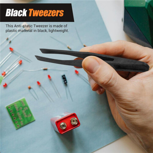 115Mm Long Flat Tip Black Plastic Anti-Static Tweezers 3 Pcs 2