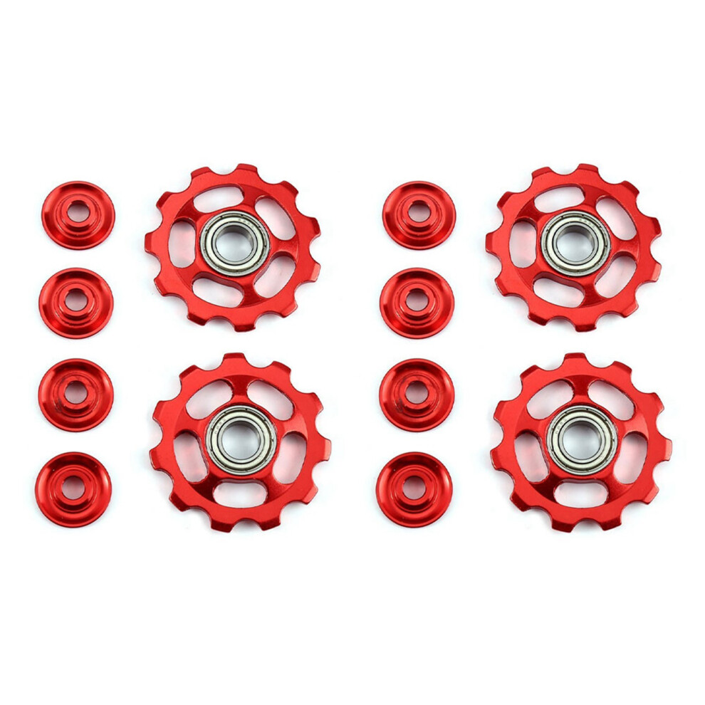4X 11T Bike Ultralight Aluminum Alloy Outdoor Bearing Wheel Rear Derailleur Pulleys Bicycle Parts- Red 6033185890252