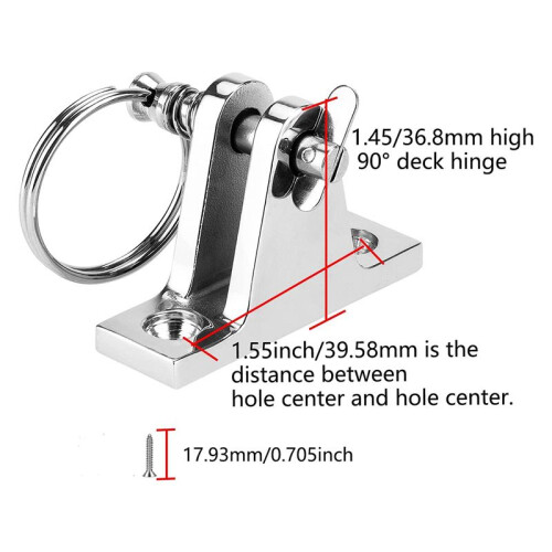 Bimini Top Deck Hinge with Quick Release Pin, Bimini Top Fitting Hardware 90 Deck Hinge, Installation Screws 1