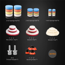 Car Foam Drill Polishing Pad Kit, 44Pcs 1Inch 2Inch 3Inch Detail Polishing Buffing Pad Mix Size Car Detailing Kit