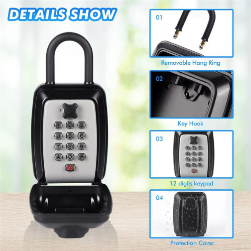 Key Safe -Spacious Resettable 12-Digit Combination Keypad Lock Box, Waterproof Key Safe Wall Mounted Lockbox for Home 1