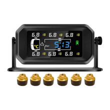 Car RV Truck TPMS 6 Wheels Sensor Solar Tire Pressure Monitoring System Temperature Clock Air Pressure Display Alarm B