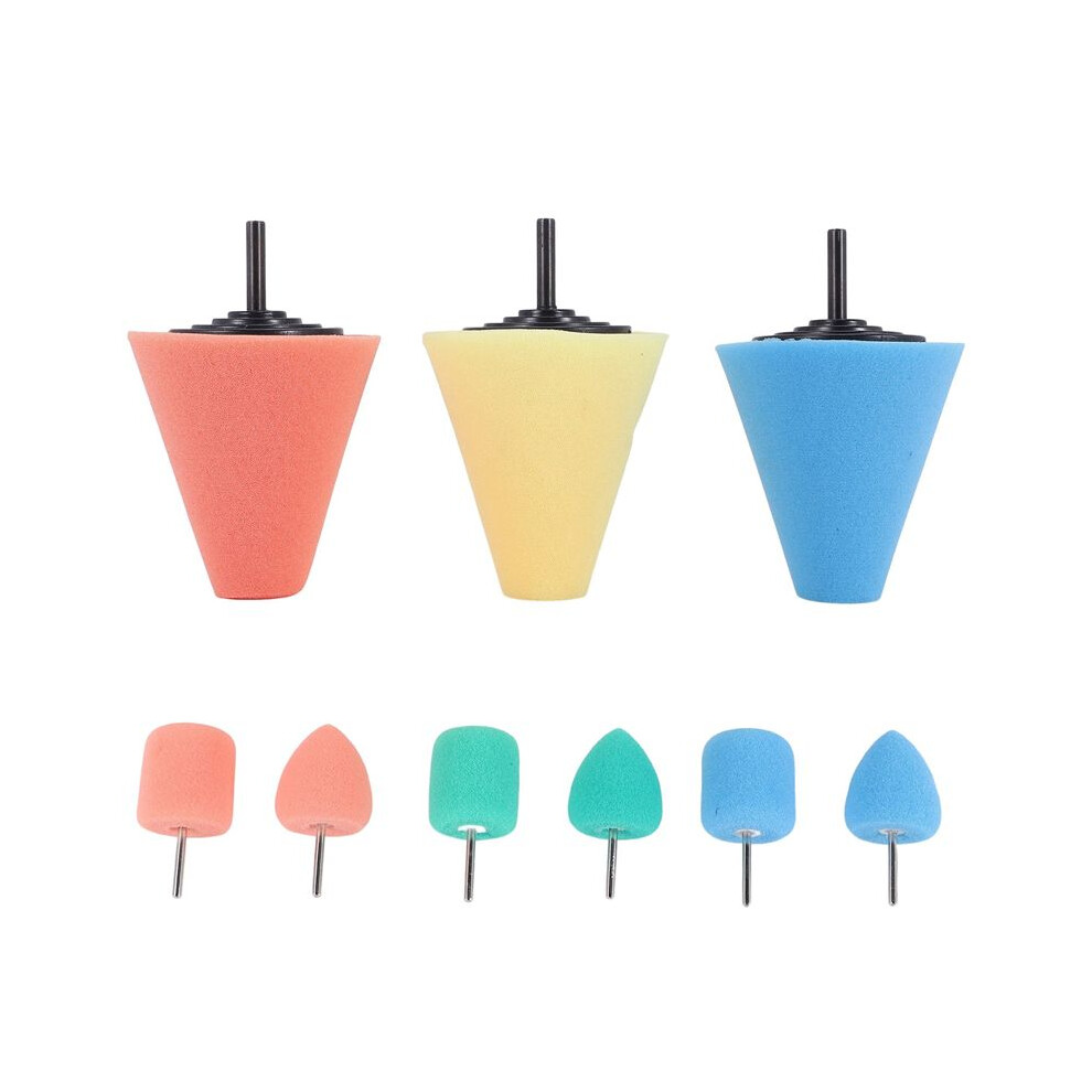 9Pcs 1/4Inch Shank Sponge Buffing &Polishing Cone For Automotive Car Wheel Hub Care,Metal Polish Buffing Polishing 6034256802679