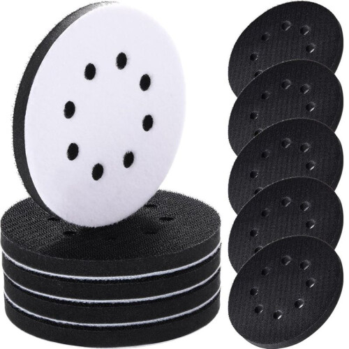 10 Pcs Soft Density Interface Pads 5inch 8 Holes Hook and Loop Sponge Cushion Buffer Backing Pad Sanding Interface Pad