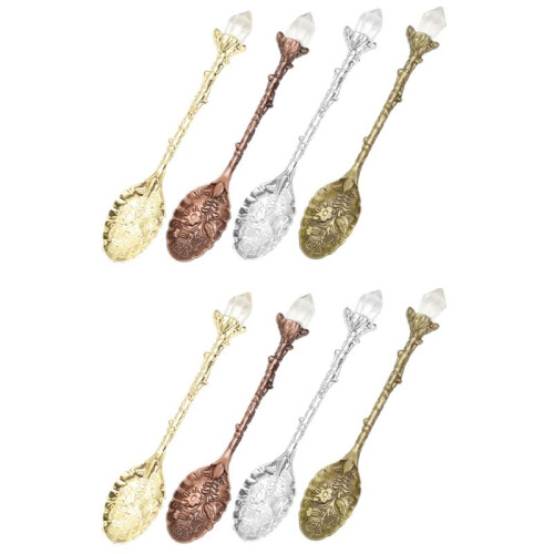 Vintage Engraved Coffee Dessert Spoon Set, Crystal Pattern Alloy Leaf Spoon Mug Coffee Ice Cream Spoon