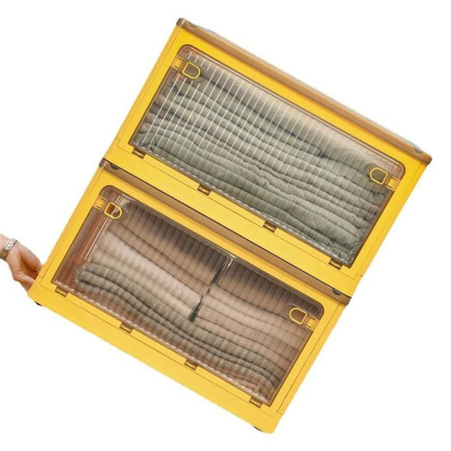 Large Capacity Folding Storage Box - Stackable Thickened Plastic Organizer,Household Transparent Plastic Folding Box 1