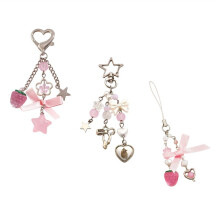 Fresh and Sweet Strawberry Bow Keychain Star Heart-Shaped Jewelry Keychain