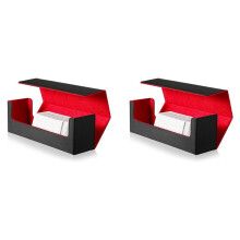 2X  Desk Box 400 Card Desk Box Card Storage Box Deck Box PU Leather Deck Box per Giochi di Carte Collezionabili (Nero+Rosso)