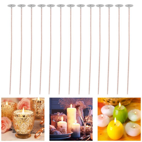 500 Peças ECO Pavios para Velas de Soja, Pavio de Vela Pré-Encerado de 8 Polegadas para Fabricação de Velas, Pavio de Vela Grosso com Base 2
