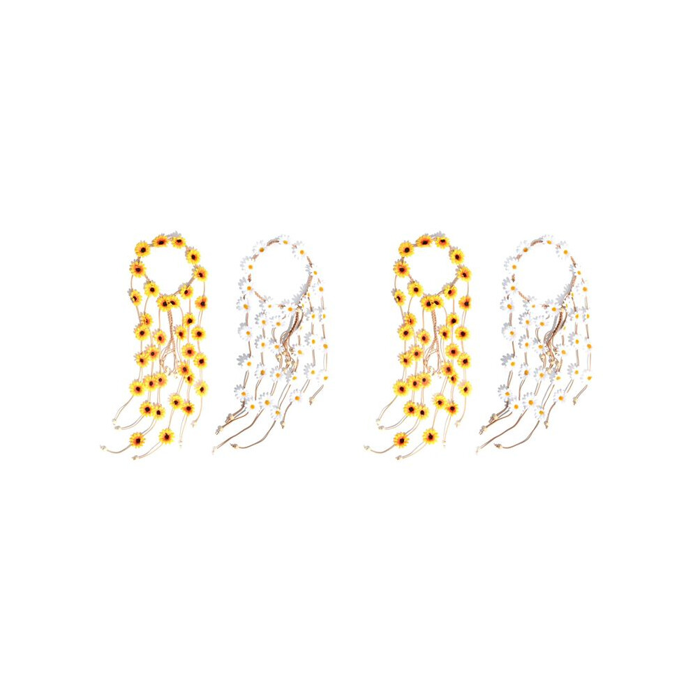 4 Pezzi Fiore Hippie Fascia Floreale Corona Estate Girasole Accessori Per Capelli Per 70 S Stile Bohemien Costumi-image