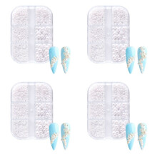 4Box Pearl Decorations Nail Charms White Round Nail Parts Gold Steel Beads Balls Jewelry Nail Art Accessories Color:ZZ13