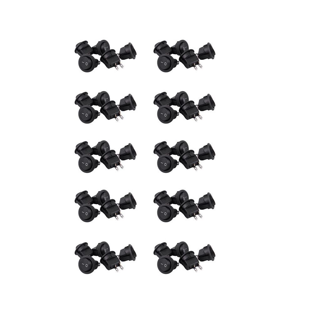 50Pcs Spst Black Button /Off Round Rocker Ac 6A/250V 10A/125V 6032681587536