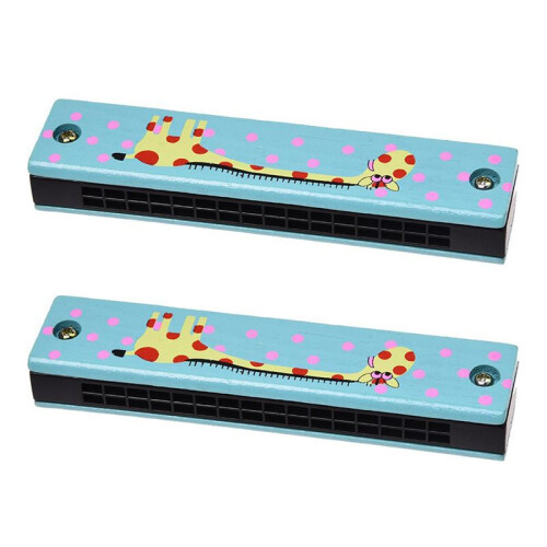 2X Wooden Giraffe Pattern Dual Series 32 Hole Harmonica Child
