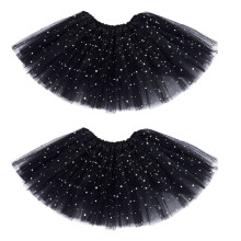 2X Baby Maedchen Kleidung Sterne Pailletten Unterrock Ballett Tanz Struppiger Tutu Rock Schwarz
