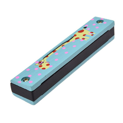 2X Wooden Giraffe Pattern Dual Series 32 Hole Harmonica Child 1