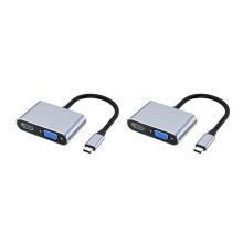 2X USB C to VGA Multiport Adapter 4K Type C USB-C HUB Video Projectors Converters Port Adaptor for Pro