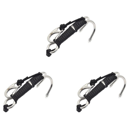 3X KEEP DIVING Scuba Diving Double Dual Stainless Steel  Drift Hook with  and Clips Hook ,Black