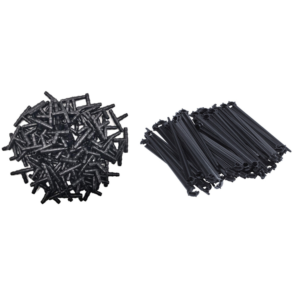 50Pcs C-Shaped 4/7mm Drip Irrigation Pipe Bracket with 200Pcs 1/4 Inch Barbed Tee Fittings,for 1/4 Inch Hose Connectors-image-OPC-PP9C5JQ-NEW