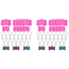 Moldes de Silicona de Resina de Hueso de Perro, 20 Piezas DIY Lindo Molde de Resina Epoxi con Etiqueta de Perro con 40 Piezas de Llaveros para Hacer