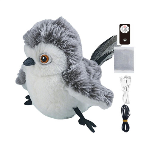 Interactive Cat Toy Touch Activated Simulation Chirping Bird with Sound and Automatic Cat Exercise Toys for Indoor