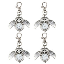 4X Owl Pocket Watch with Key Chain 40 X 25 mm Silver