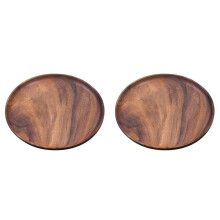 2X Round Solid Wood Board Whole Acacia Wood Fruit Plate Wooden Saucer Tea Plate Dessert Dinner Breakfast Plate