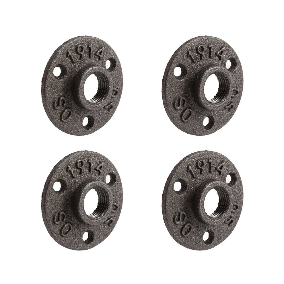 4Pcs 1/2 Inch Black Cast Iron Pipe Fittings Floor Flange Bsp Threaded 4711062034006