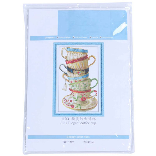 2X DIY Handmade Needlework  Stitch Set Embroidery Kit 14CT Coffee Cups Pattern -Stitching 28 x 42cm 2