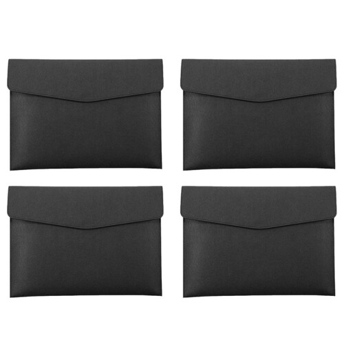 4X PU Leather A4 File Folder Document Holder Waterproof Portfolio Envelope Folder Case with Snap Closure(Black)