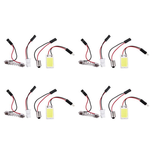 4X Auto Super Bright White 18 COB LED Light Bulb Panel + T10 Festoon Adapters