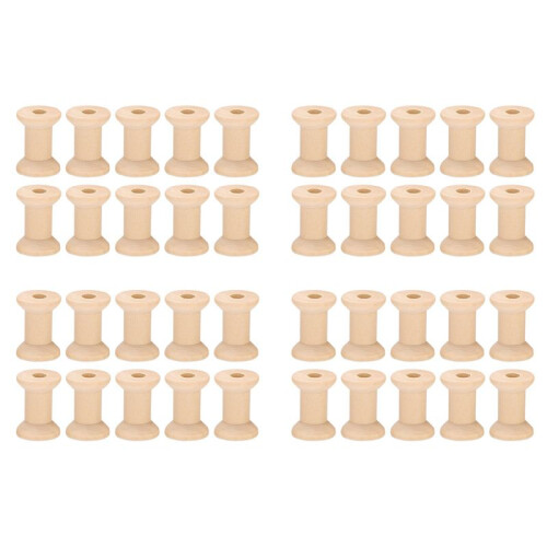 40Pcs Wooden Empty Thread Spools Natural Color 29mm X23mm