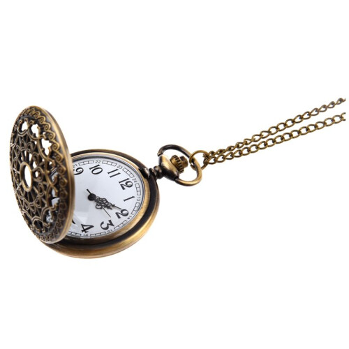 2X Retro Antique Bronze Spiderweb Pattern Pocket Watch Quartz Clock Necklace Pendant 2