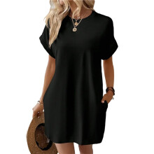 Womens Summer Dresses Fashion 2025 Short Sleeve Dress Black L