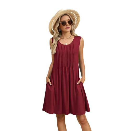 Loose Tank Dress Wine Red M
