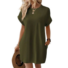 Womens Summer Dresses Fashion 2025 Short Sleeve Dress Army Green XXL