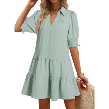Women'S Pleated Mid Sleeve Dress Light Green M