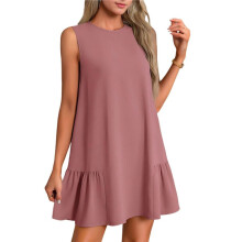 Solid Color Round Neck Sleeveless Vest Dress Lotus Color L