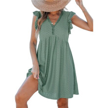 V-Neck Lace Trim Short-Sleeved Cardigan Dress Green XXL