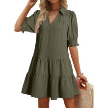 Women'S Pleated Mid Sleeve Dress Army Green XL