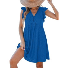 V-Neck Lace Trim Short-Sleeved Cardigan Dress L