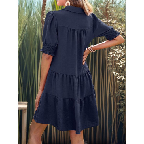 Women'S Pleated Mid Sleeve Dress Navy  S 1