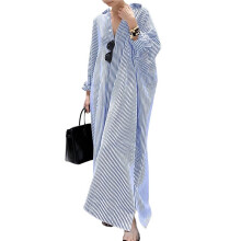 Women'S Casual Long Sleeve Button Down Loose Striped Maxi Shirt Dress S