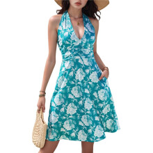 Women'S Summer Sleeveless Wrap V Neck Floral Sundress Dress S