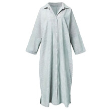 Women'S Casual Long Sleeve Button Down Loose Striped Maxi Shirt Dress Light Green XXL