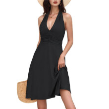 Women'S Summer Sleeveless Wrap V Neck Floral Sundress Dress Black XXL
