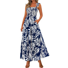 Womens Summer Sleeveless Smocked Maxi Dress Boho Spaghetti Strap A Flowy Beach Long Sundress Dark XL