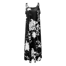 Women Dresses Summer Spaghetti Strap Sleeveless V Neck Sundress Boho Floral Vacation Maxi Dress Suspender Dress Black S