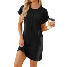 Womens Summer T Shirt Dress Casual Cap Sleeve Crewneck Loose Shift Dresses Black S